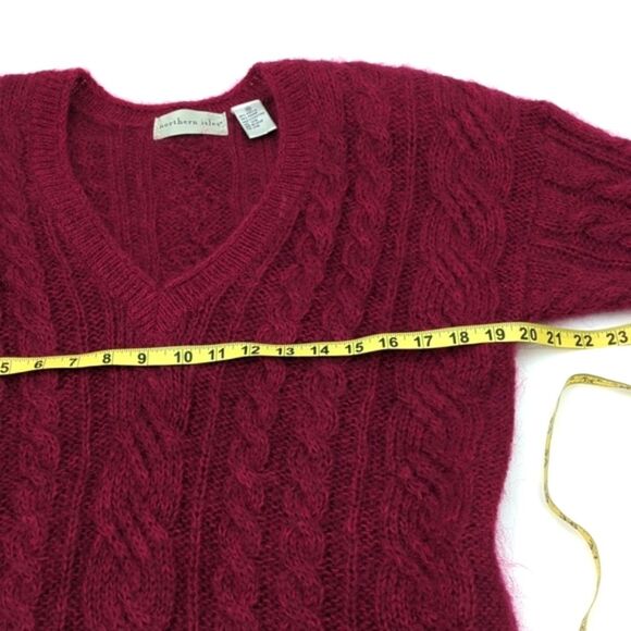 Northern Isles Vintage Mohair Blend Deep V-Neck Cable Knit Pullover Sweater SZ L - Picture 5 of 7
